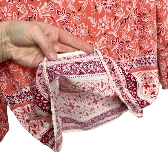 BeachLunchLounge Louisa Peach Boho Floral Tassel Tie Neck Blouse - Picture 5 of 12